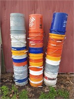 3 stacks of misc 5 gallon buckets