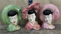 3 ladies head vases