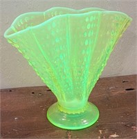 Vaseline glass Fenton fan basket