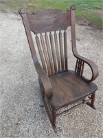 Antique Solid Oak Ornate Rocking Chair