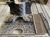 (5) Cast Iron Parlor Stove Ornate Trim Pieces, etc