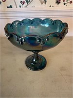 Indiana Glass Blue Carnival Glass Compote