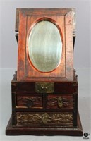 Vintage Wood & Metal Jewelry Box w/Flip Mirror