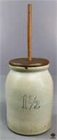 Vintage Pottery Butter Churn w/Lid & Paddle