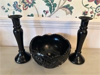 Vintage Black Monarch Tiara Bowl & Candlesticks
