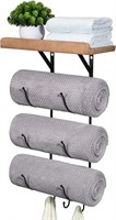 Wall Towel Rack  Metal w/Wood Shelf  Black
