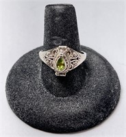 Sterling Peridot "Poison" Ring 5 Grams Size 9