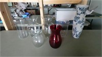 Blue & White Porcelain Vase & 7 Assorted Vases