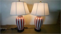 2 Frank Sinatra Jr Red & White Ceramic Table Lamps