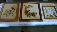 3 Large Embroidered Wall art & prints Of Birds