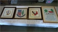 4 Assorted wall art Embroidered Prints