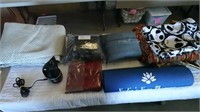 Assorted Blankets, Pillows & Yoga Mat & Steamer