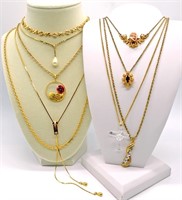 9 Gold Tone Necklaces