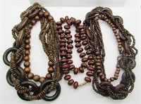 (3) WOODEN BEAD NECKLACES