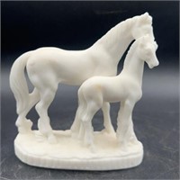 White Ceramic Mare and Foal Horse Figurine