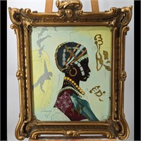 An Acrylic On Canvas African Style Portrait Painti