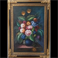 Large Unsigned Oil On Canvas Still-Life Painting