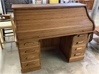 Oak roll top desk 54”x26”x45”H