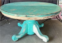 Antique Round Pedestal Table on Casters