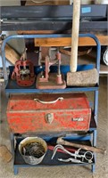 Vintage Metal Tool Cart w/ Contents & Torc