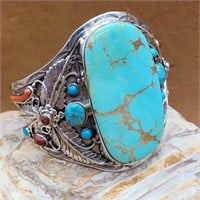 SOUTHWESTERN STERLING SILVER LARGE TURQUOISE