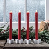 Set of 4 Red Wax Battery Operated9" Taper Candles