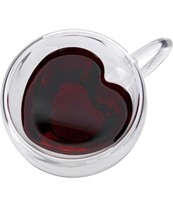 Double wall heart shaped glass coffee mug