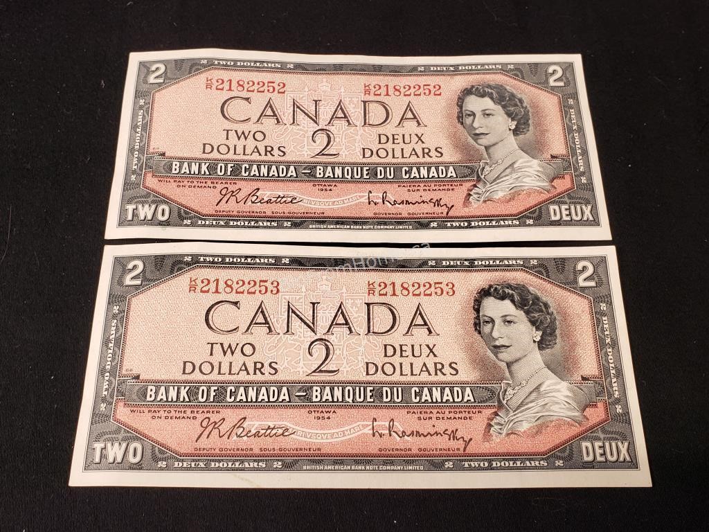 2 - $2 BILLS - SERIAL #s IN ORDER