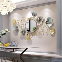 47In Metal Wall-Mounted Mirror with Ginkgo Leaf