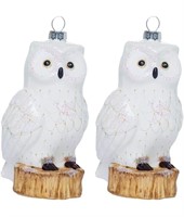 2 Pieces Glass White Owl Ornaments