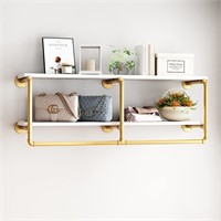 Gold 2-Tier Pipe Shelf  48' Rustic Wood