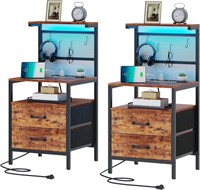 2 Nightstands  Charging Station  Brown