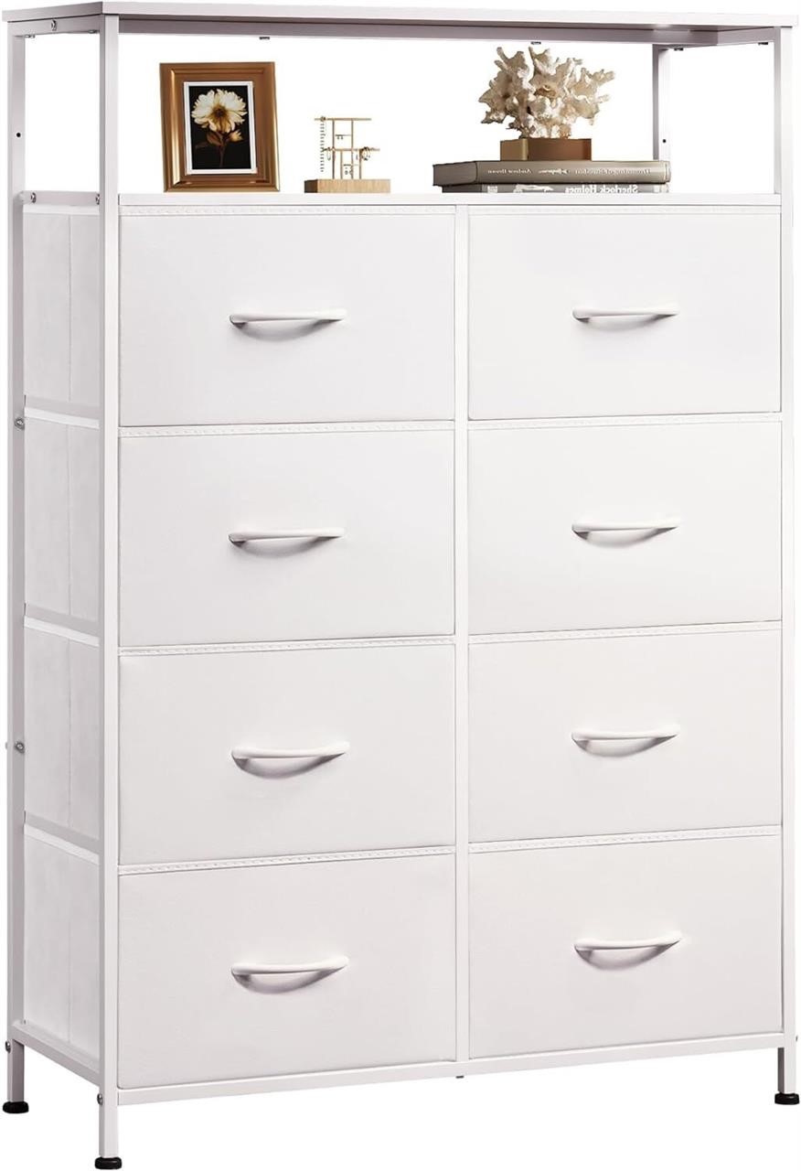 WLIVE Tall Fabric Dresser - 8 Drawer Chest  White