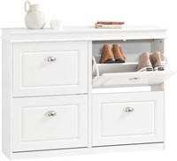 White Shoe Cabinet with 4 Flip Drawers