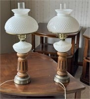 2 Hobnail Milk Glass Lamps