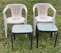 2 - Patio Tables and Plastic Chairs