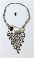 Modernist Style Necklace W. Matching Sterling Ring