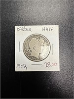 1902 Barber silver coin half dollar