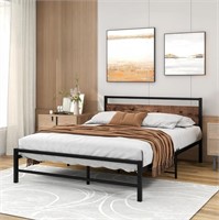 Full Black Metal Bed Frame with Headboard