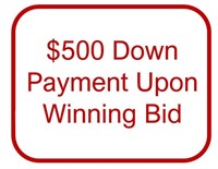 WINNING BIDDER $500 DOWN PAYMENT