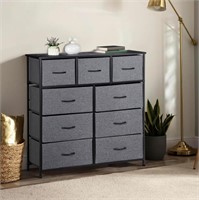 9 Drawer Dresser, Wood Top Black Grey