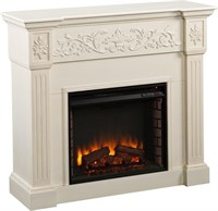 Calvert Electric Floral Trim Fireplace, Ivory