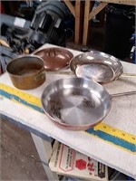 Group of copper pots and pans