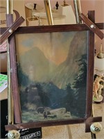 VTG Bears in Valley Lithograph Framed - Note