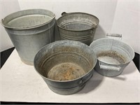 LOT OF 4 GALVANIZED BUCKETS