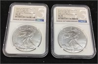 (2) 2021 SILVER AMERICAN EAGLES TYPE 2 GRADED