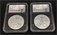 (2) 2021 SILVER AMERICAN EAGLES, TYPE 1 EARLY