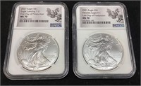 (2) 2021 SILVER AMERICAN EAGLES, T-2 FIRST DAY &