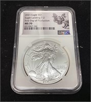 2021 SILVER AMERICAN EAGLE, TYPE 2 MS70 1st DAY