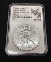 2021 SILVER AMERICAN EAGLE, TYPE 1 MS70 LAST DAY